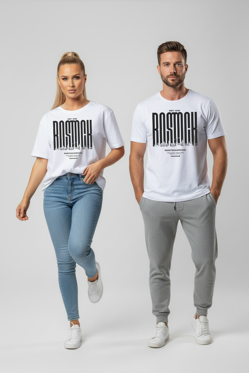 Rostock 'Rostockerkind' Bio Oversized T-Shirt Unisex Frontprint weiß