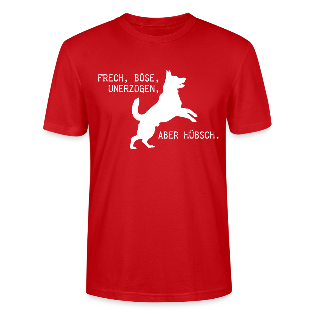 Unisex Sprüche T-Shirt 'Frech, böse, unerzogen, aber hübsch.' - Rot