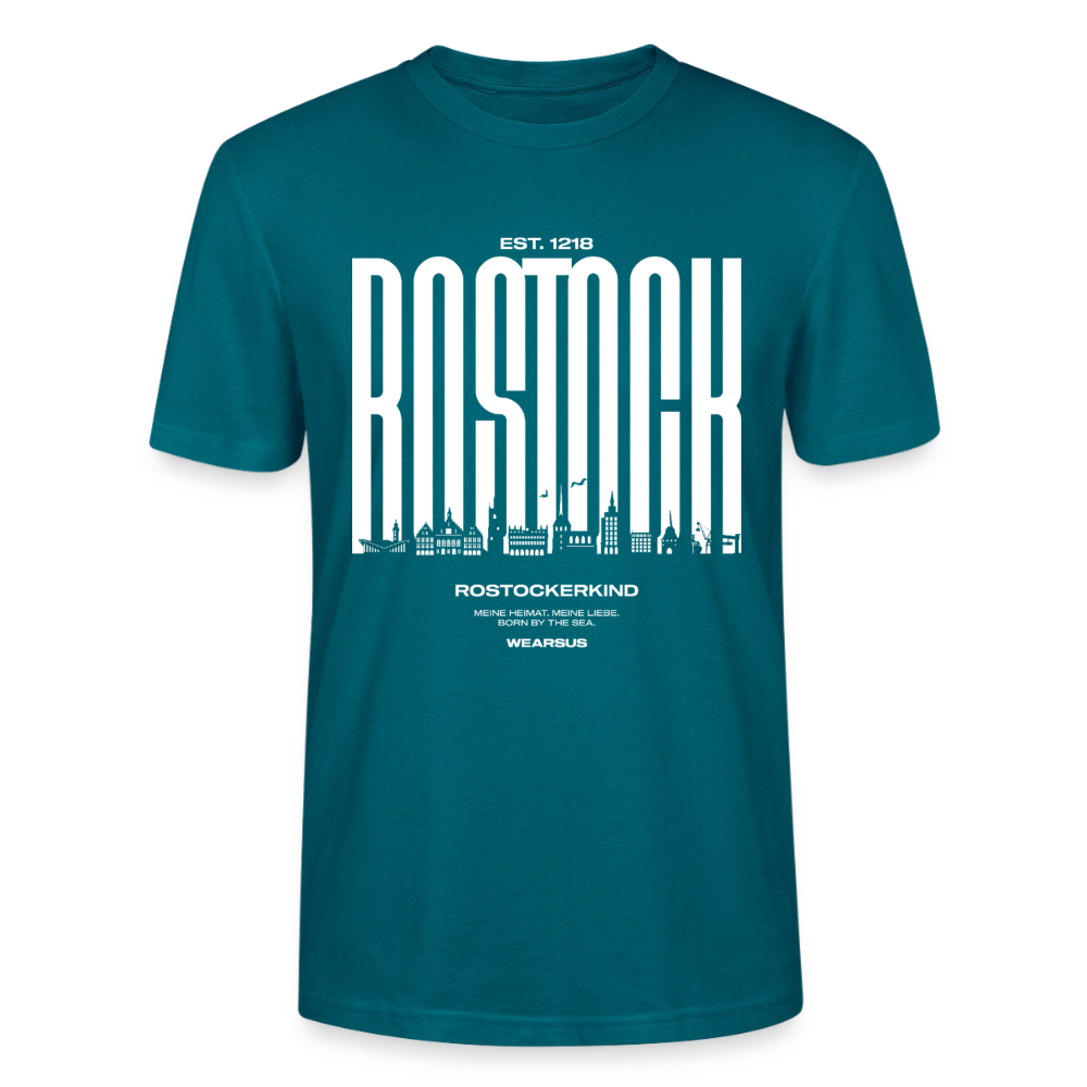 Rostock 'Rostockerkind' Bio T-Shirt Unisex Front Print Farbe - Ozeanblau