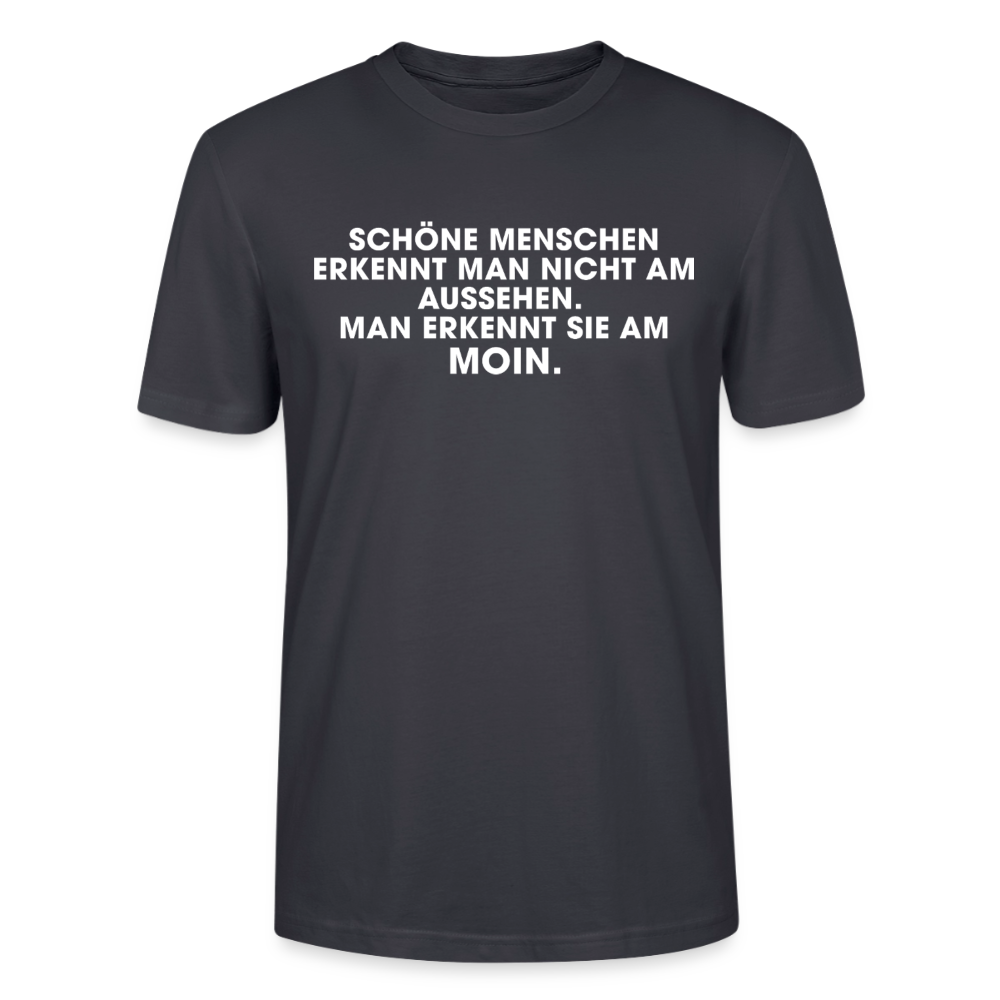 Unisex Sprüche T-Shirt 'Schöne Menschen erkennt man am Moin' Fun Shirt - Dunkles Graublau