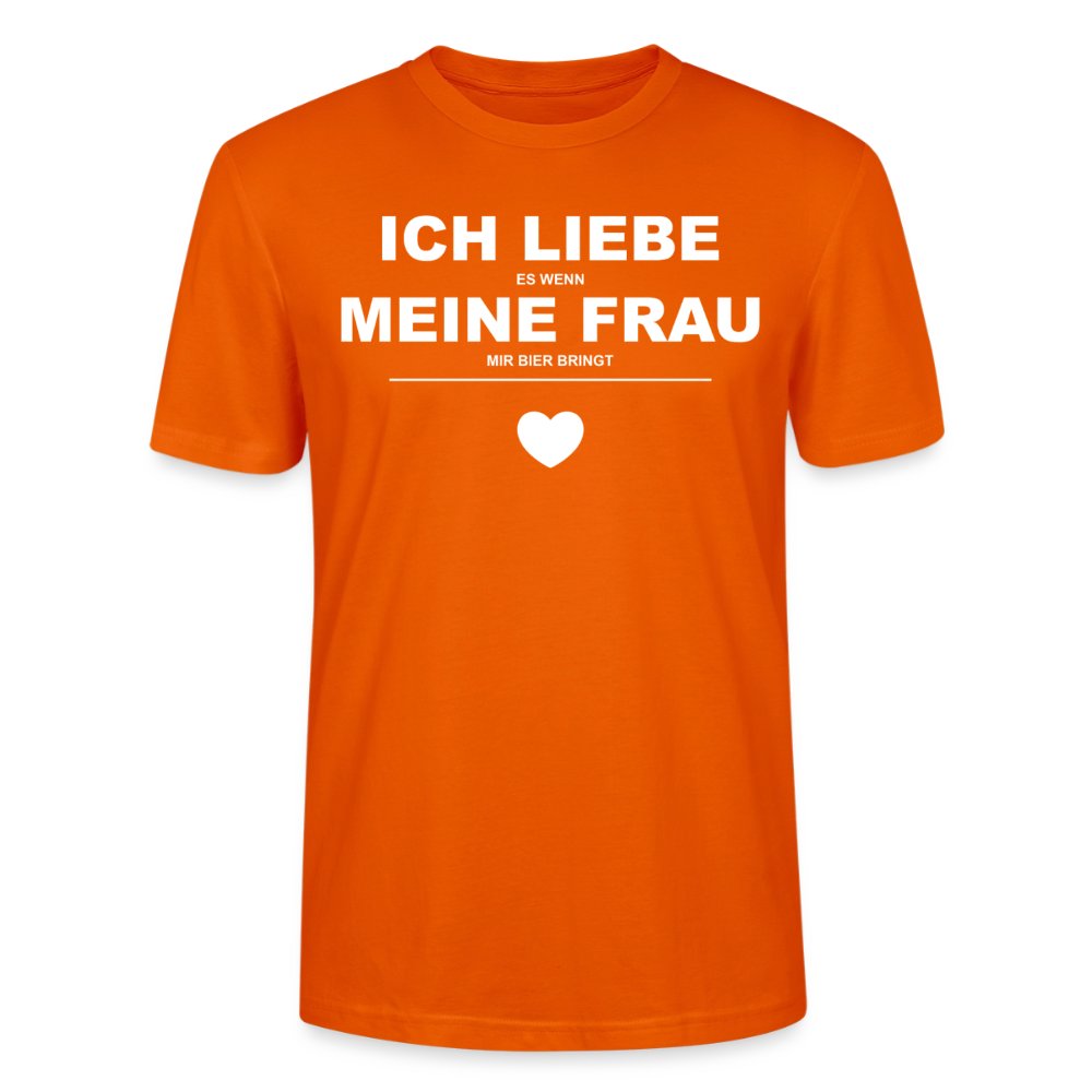 Unisex Sprüche T-Shirt 'Ich liebe es wenn meine Frau mir Bier bringt' - Tieforange