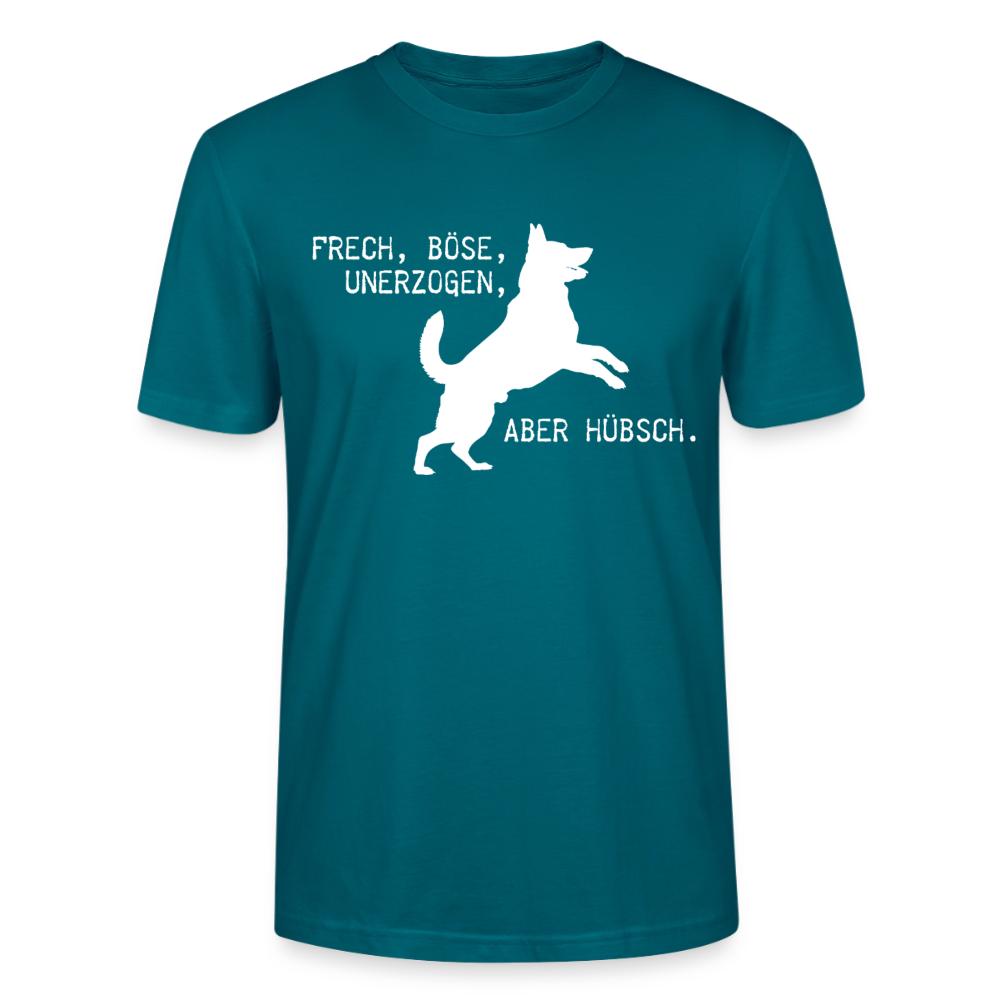 Unisex Sprüche T-Shirt 'Frech, böse, unerzogen, aber hübsch.' - Ozeanblau