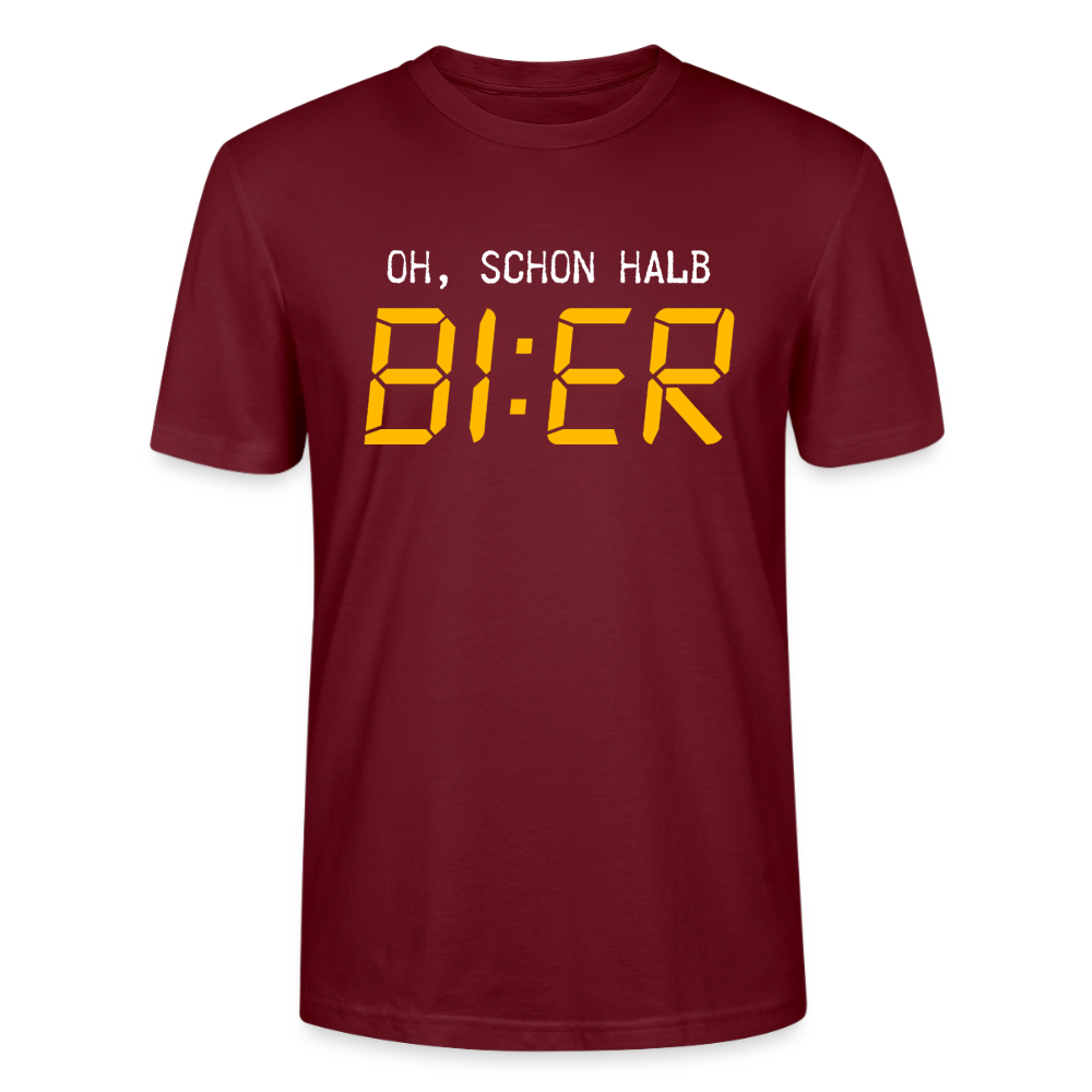 Unisex Sprüche T-Shirt 'Oh, schon halb Bier' - Burgunderrot