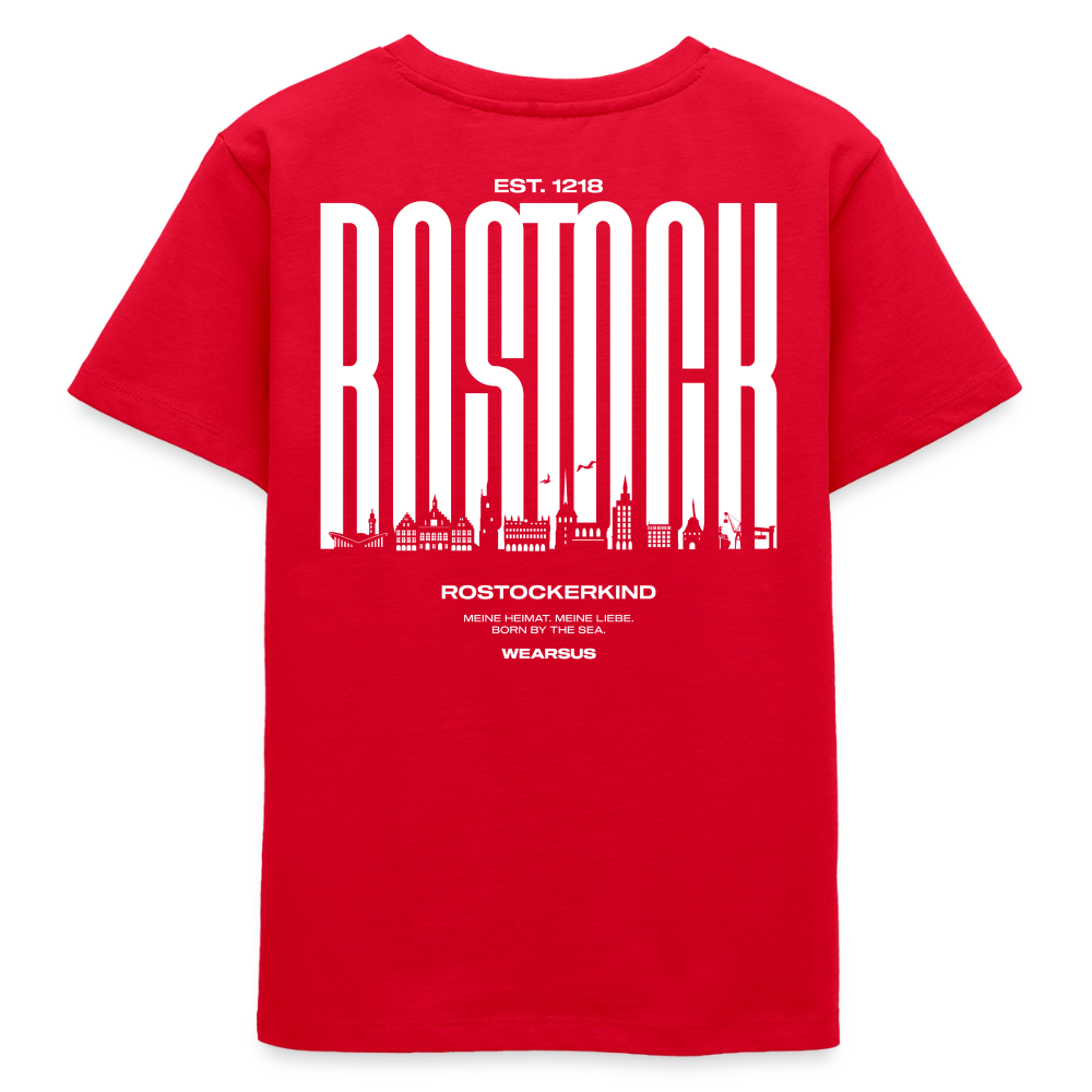 Rostock 'Rostockerkind' Bio T-Shirt Kinder 9-13 Jahre Back Print Farbe - Rot