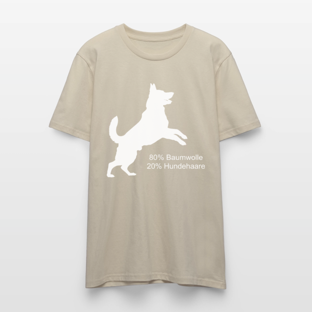 Unisex Sprüche T-Shirt '80% Baumwolle. 20% Hundehaare.' - Beige