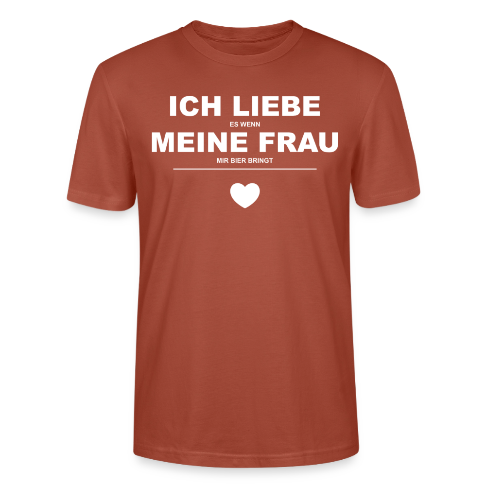 Unisex Sprüche T-Shirt 'Ich liebe es wenn meine Frau mir Bier bringt' - Terrakotta