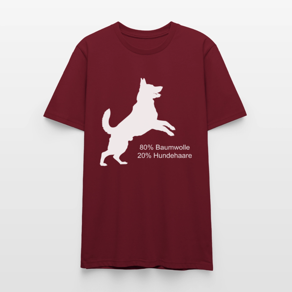 Unisex Sprüche T-Shirt '80% Baumwolle. 20% Hundehaare.' - Burgunderrot