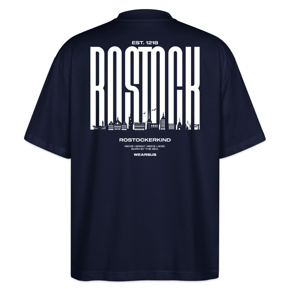 Rostock 'Rostockerkind' Bio Oversized T-Shirt Unisex Back Print Farbe - Navy