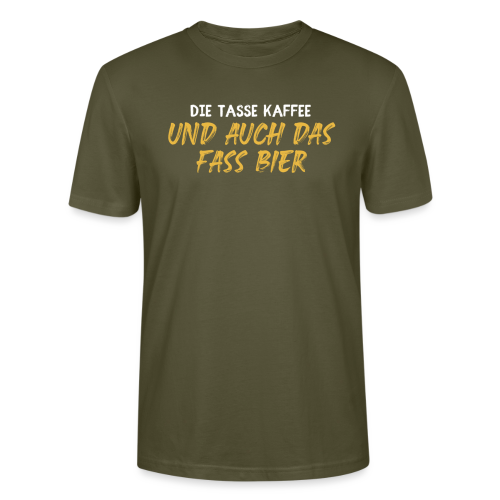 Unisex Sprüche T-Shirt 'Die Tasse Kaffee und auch das Fass Bier' - Khaki