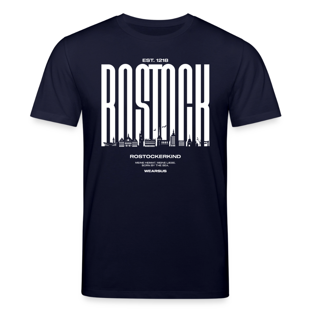Rostock 'Rostockerkind' Bio T-Shirt Unisex Front Print Farbe 180 g/m² - Navy