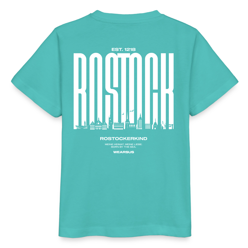 Rostock 'Rostockerkind' Bio T-Shirt Kinder 3-8 Jahre Back Print Farbe - Poolblau