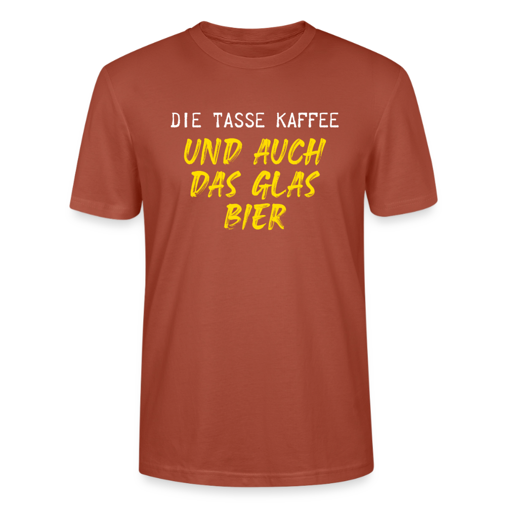 Unisex Sprüche T-Shirt 'Die Tasse Kaffee und auch das Glas Bier' - Terrakotta