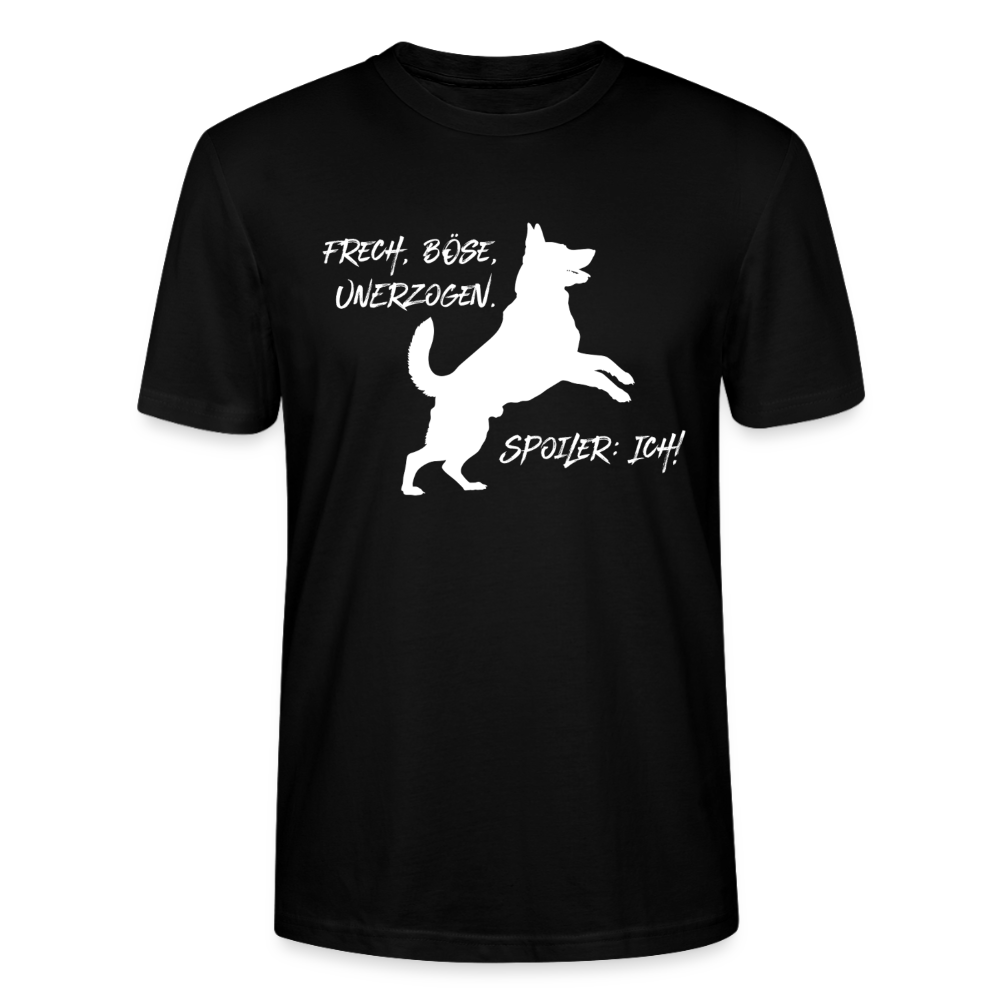 Unisex Sprüche T-Shirt 'Frech, böse, unerzogen. Spoiler: Ich!' - Schwarz