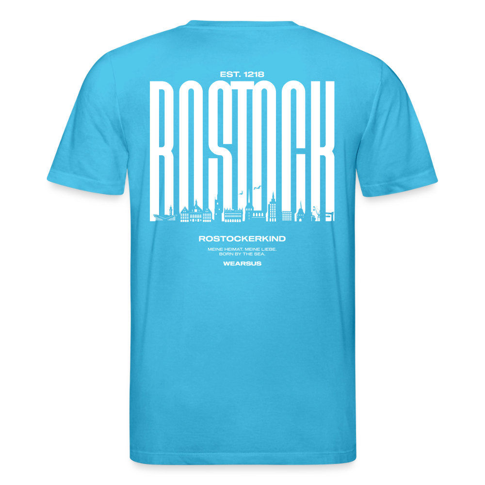 Rostock 'Rostockerkind' Bio T-Shirt Unisex Back Print Farbe 180 g/m² - Aquablau