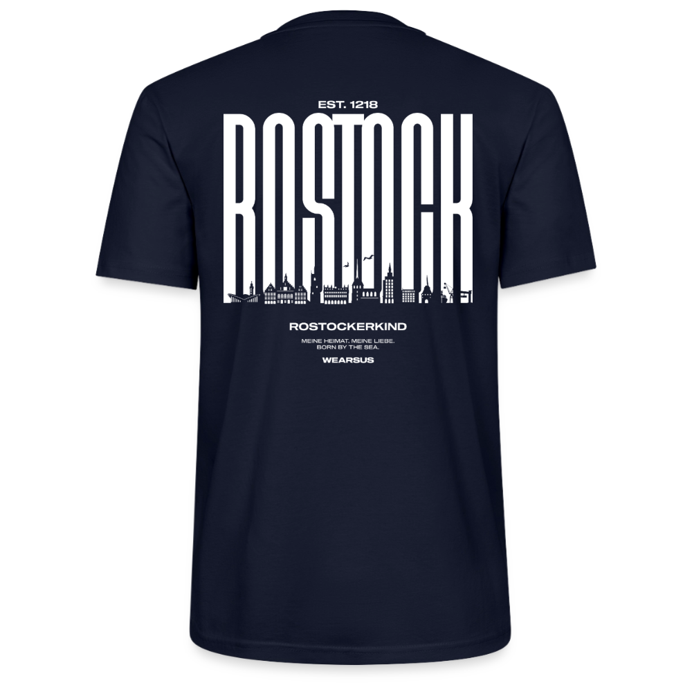 Rostock 'Rostockerkind' Bio T-Shirt Unisex Back Print Farbe - Navy