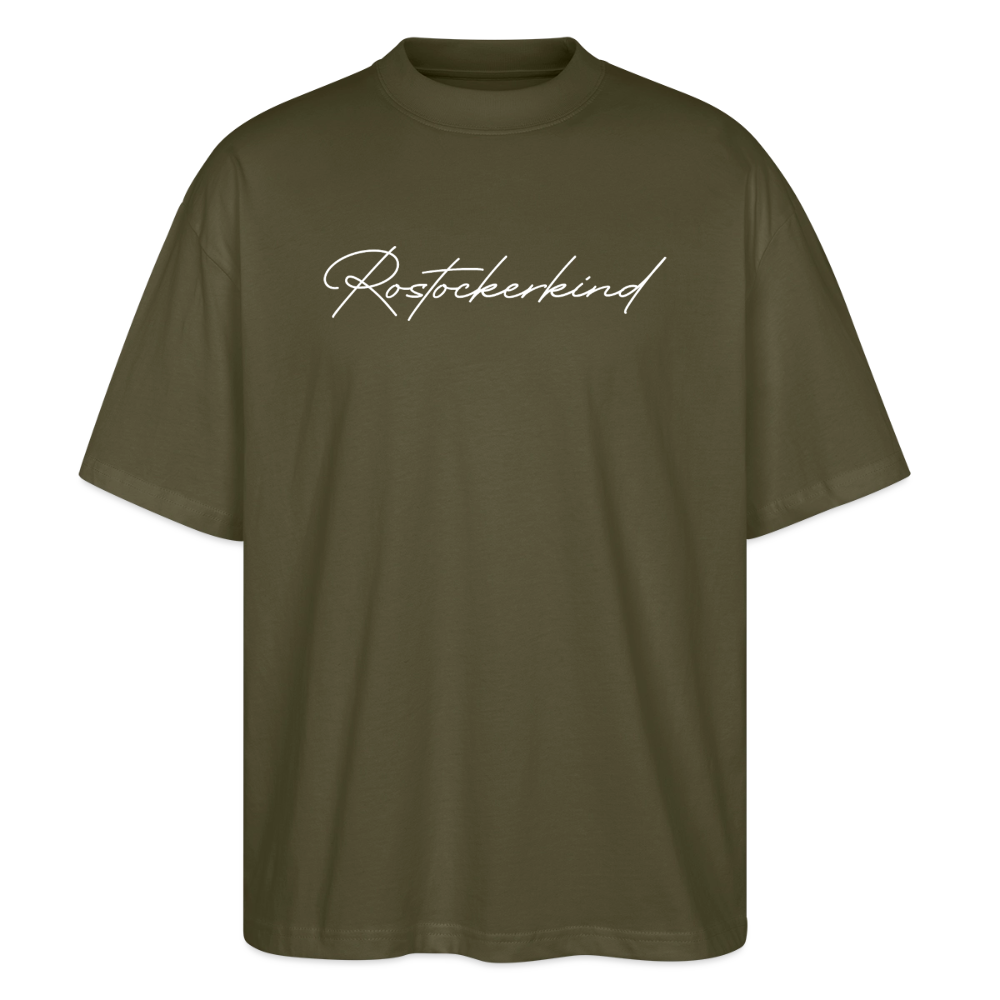 Rostock 'Rostockerkind' Signature Bio Oversized T-Shirt Unisex Frontprint weiß - Khaki