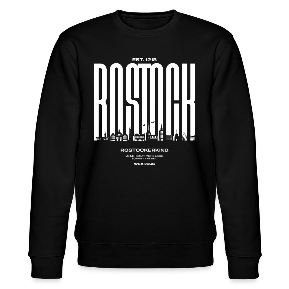 Rostock 'Rostockerkind' Bio Sweatshirt Unisex Front Print weiß - Schwarz