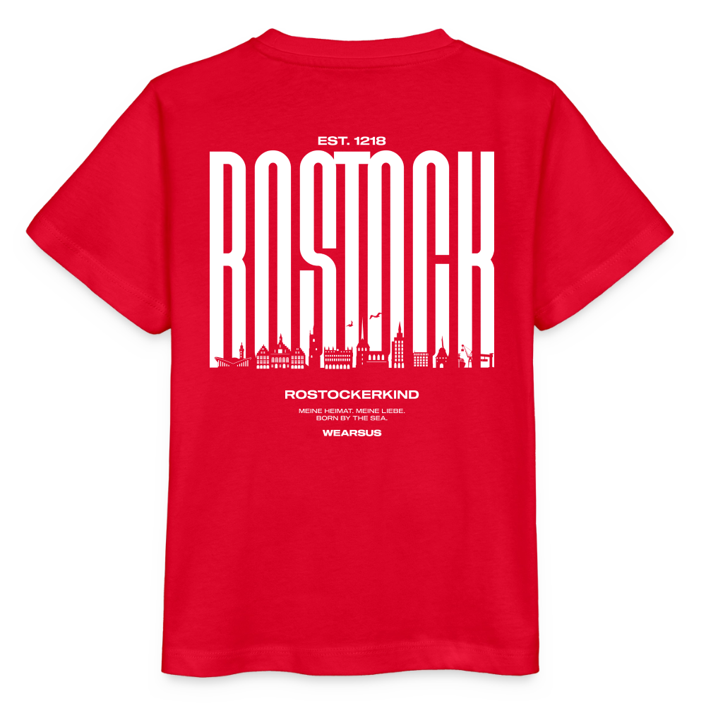 Rostock 'Rostockerkind' Bio T-Shirt Kinder 3-8 Jahre Back Print Farbe - Rot