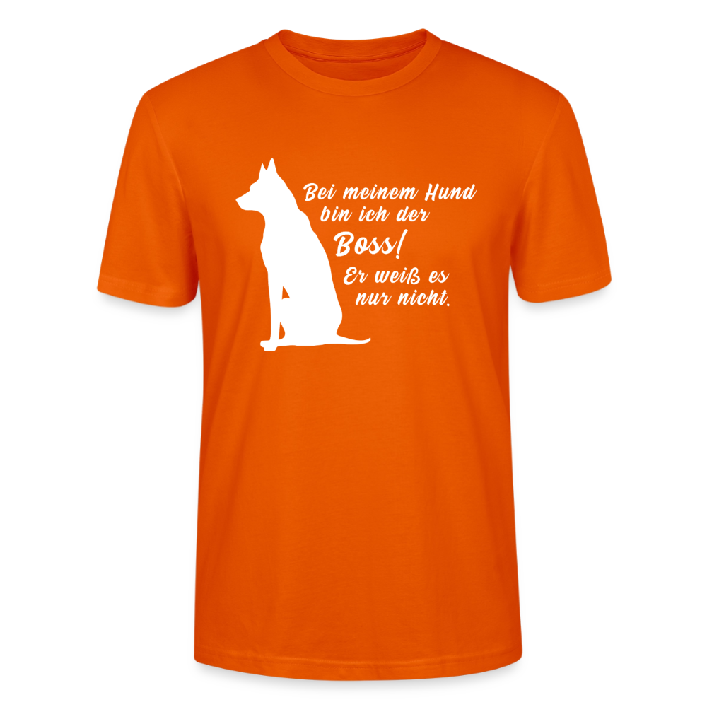 Unisex Sprüche T-Shirt 'Bei meinem Hund bin ich der Boss! Er weiß es nur nicht.' - Tieforange