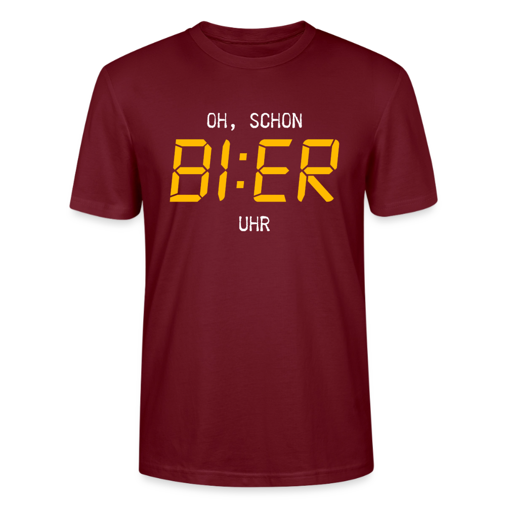 Unisex Sprüche T-Shirt 'Oh, schon Bier Uhr' - Burgunderrot