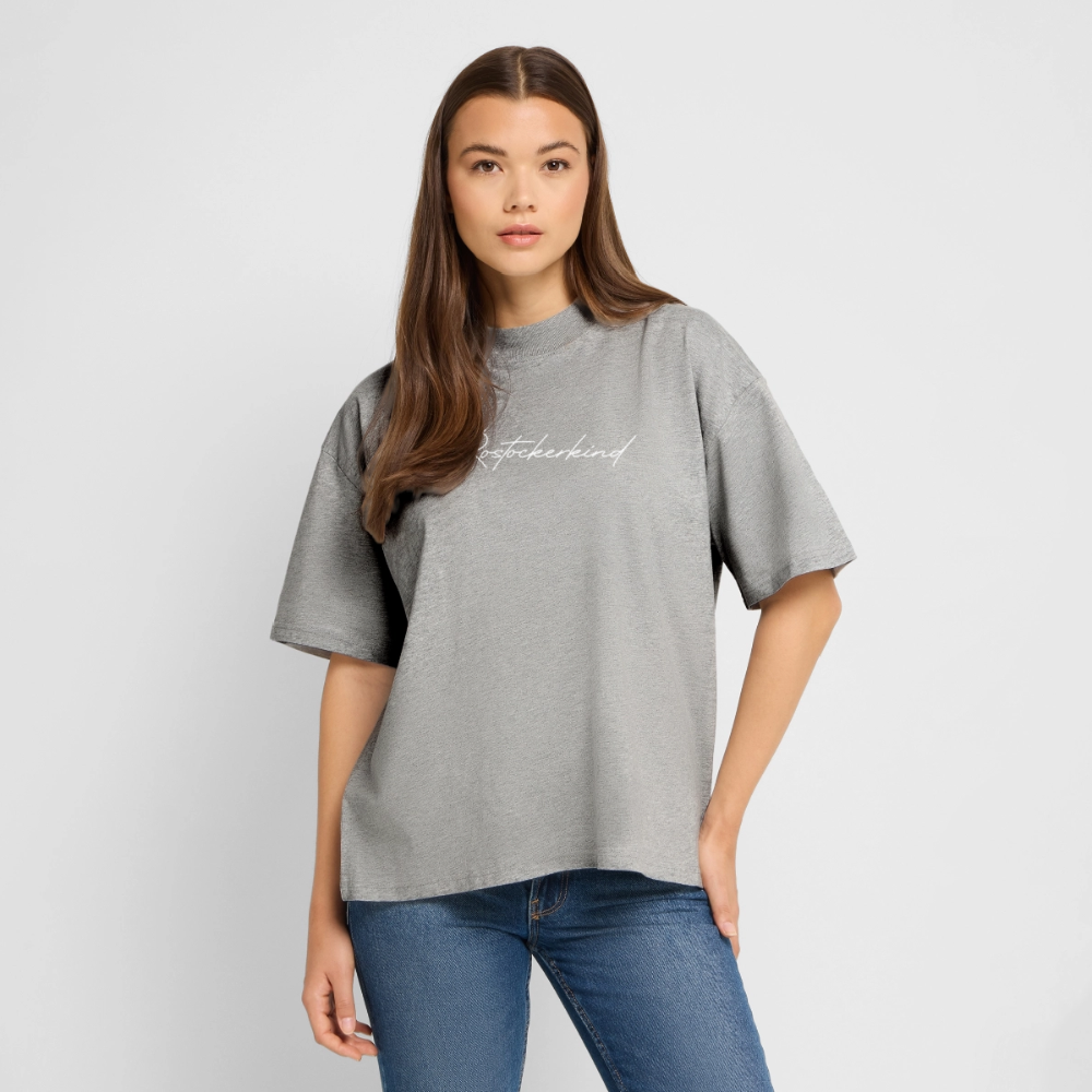 Rostock 'Rostockerkind' Signature Bio Oversized T-Shirt Unisex Frontprint weiß - Grau meliert