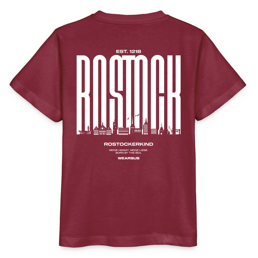 Rostock 'Rostockerkind' Bio T-Shirt Kinder 3-8 Jahre Back Print Farbe - Burgunderrot