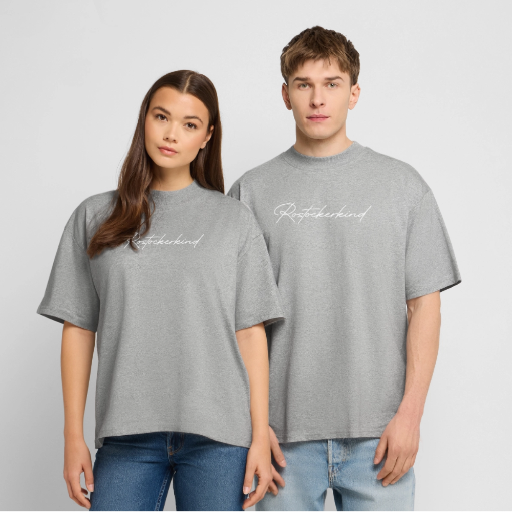 Rostock 'Rostockerkind' Signature Bio Oversized T-Shirt Unisex Frontprint weiß - Grau meliert