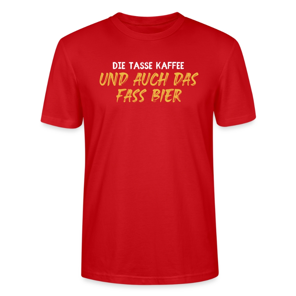 Unisex Sprüche T-Shirt 'Die Tasse Kaffee und auch das Fass Bier' - Rot