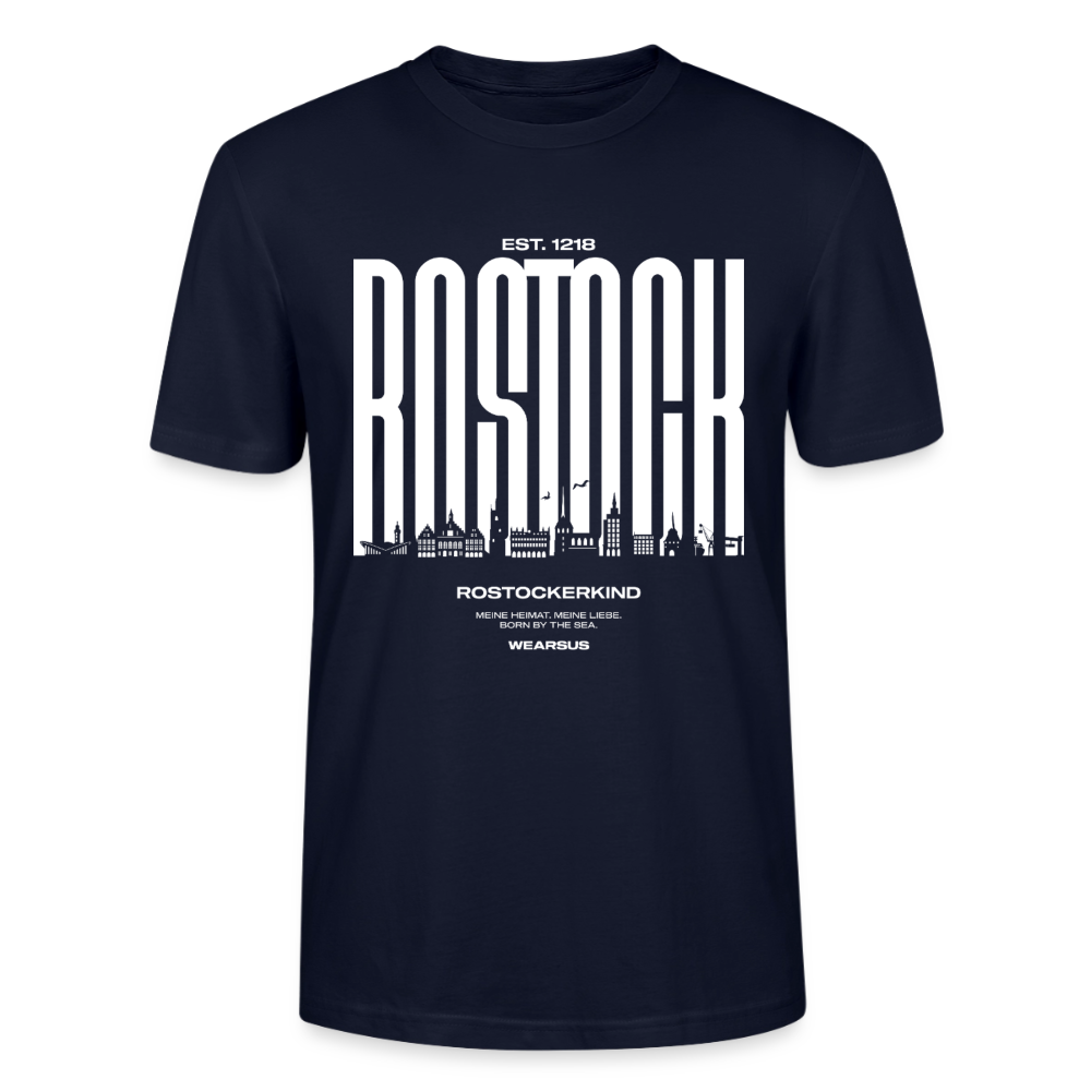 Rostock 'Rostockerkind' Bio T-Shirt Unisex Front Print Farbe - Navy