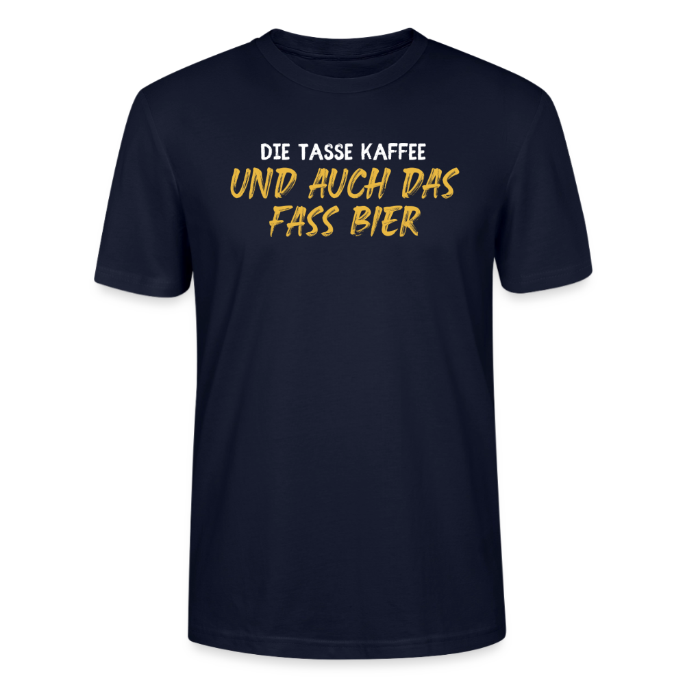 Unisex Sprüche T-Shirt 'Die Tasse Kaffee und auch das Fass Bier' - Navy