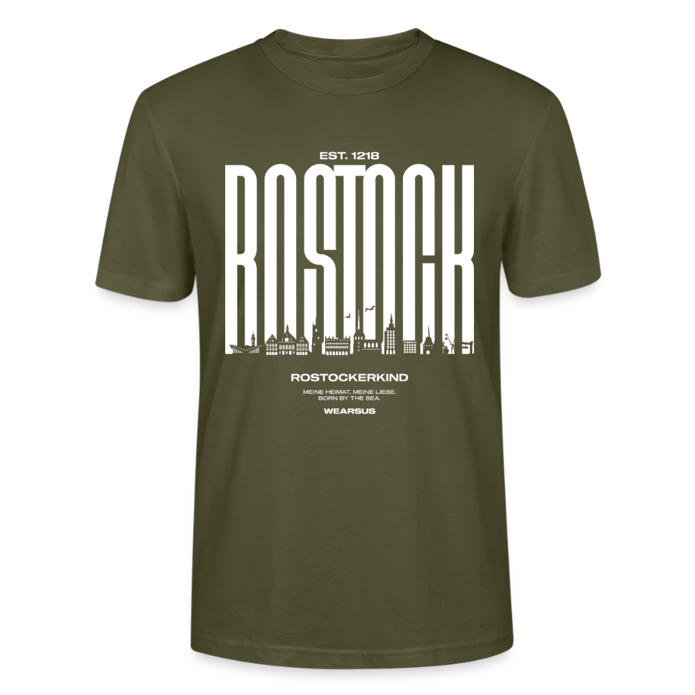 Rostock 'Rostockerkind' Bio T-Shirt Unisex Front Print Farbe - Khaki