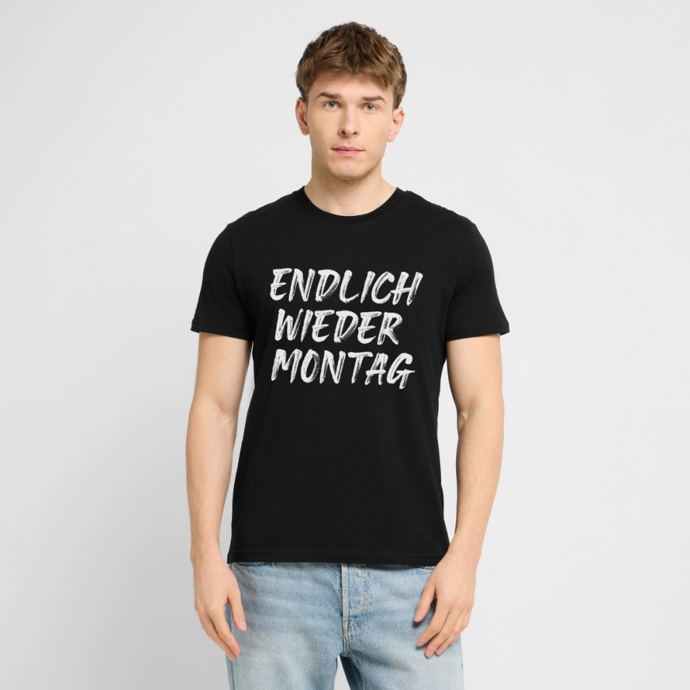 Unisex Sprüche T-Shirt 'Endlich wieder Montag' - Schwarz
