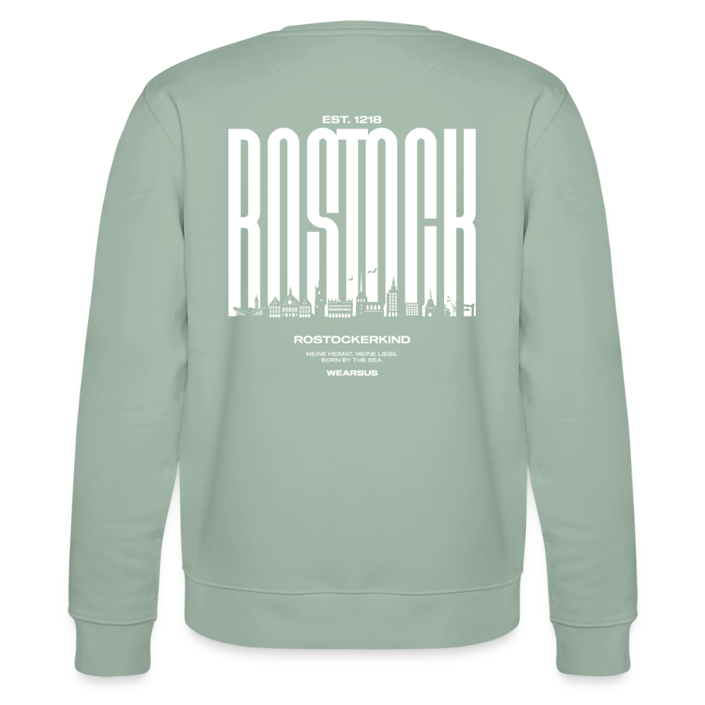 Rostock 'Rostockerkind' Bio Sweatshirt Unisex Back Print - Helles Graugrün