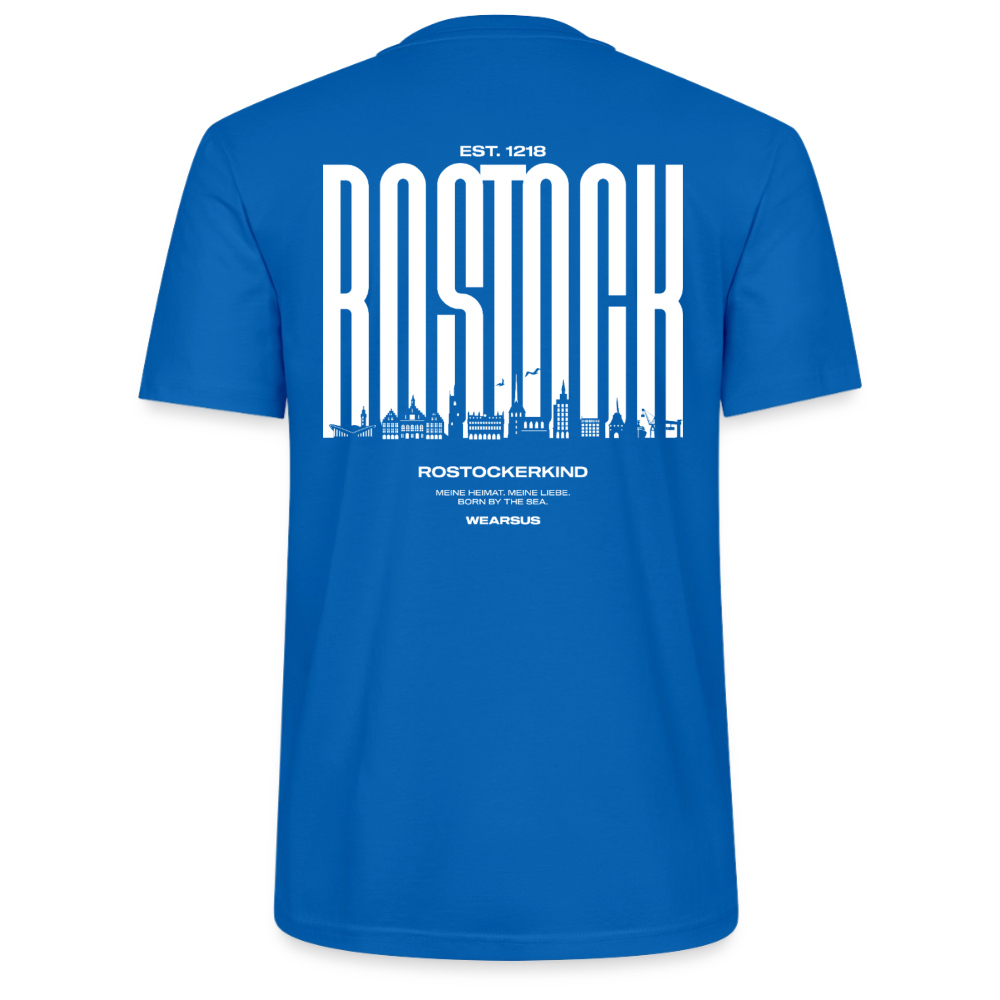 Rostock 'Rostockerkind' Bio T-Shirt Unisex Back Print Farbe - Pfauenblau