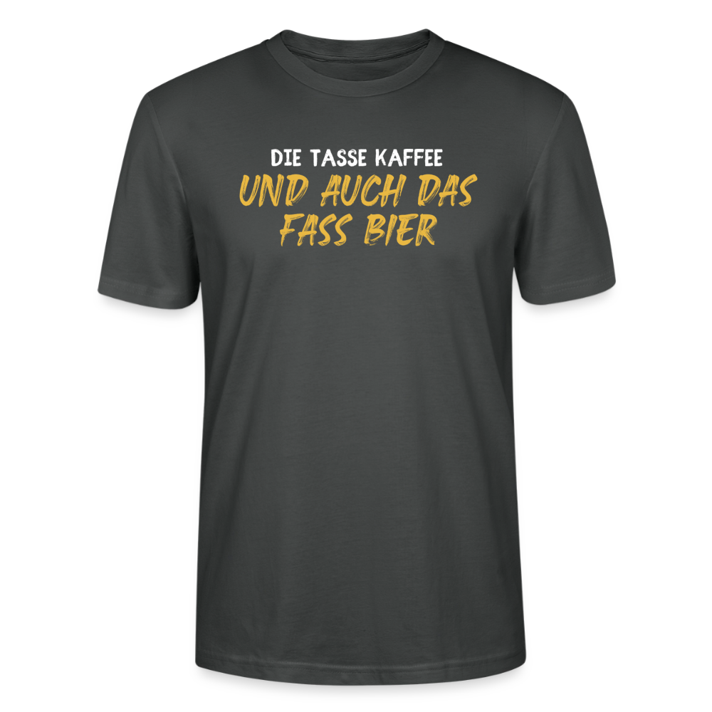 Unisex Sprüche T-Shirt 'Die Tasse Kaffee und auch das Fass Bier' - Anthrazit