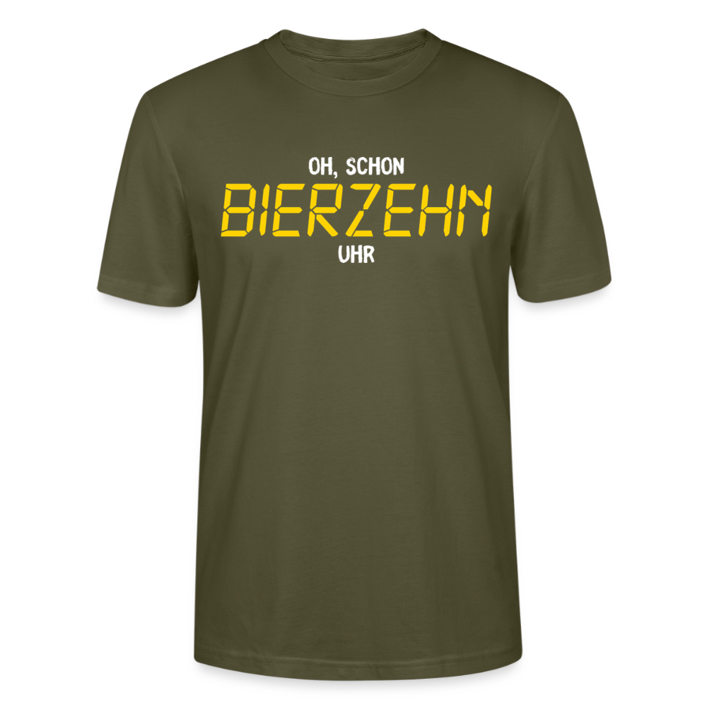 Unisex Sprüche T-Shirt 'Oh, schon Bierzehn Uhr' - Khaki