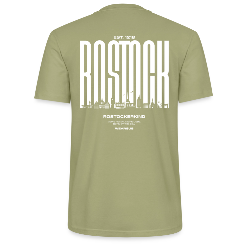 Rostock 'Rostockerkind' Bio T-Shirt Unisex Back Print Farbe - Nebelgrün