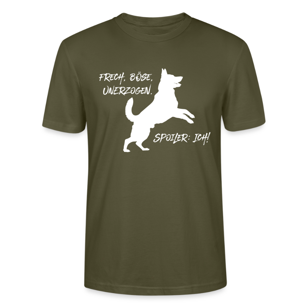 Unisex Sprüche T-Shirt 'Frech, böse, unerzogen. Spoiler: Ich!' - Khaki