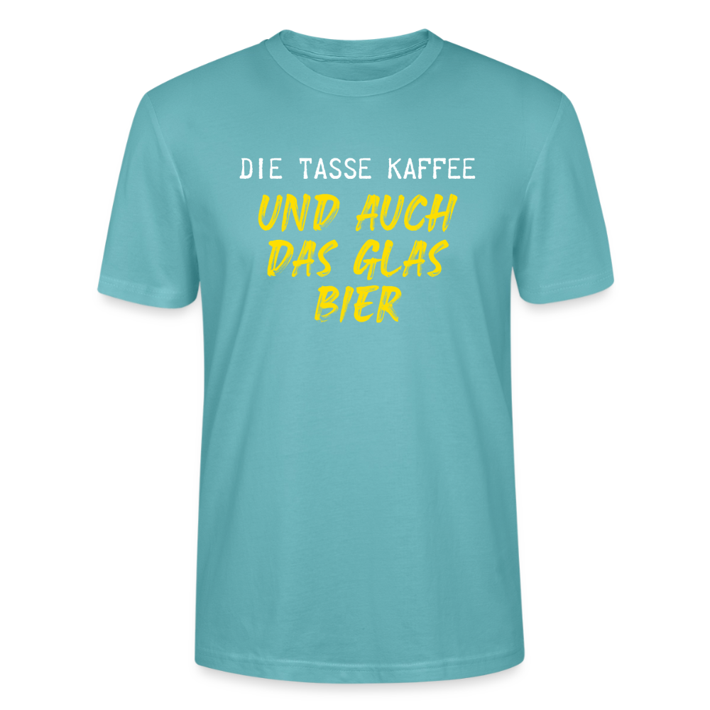 Unisex Sprüche T-Shirt 'Die Tasse Kaffee und auch das Glas Bier' - Pastelltürkis
