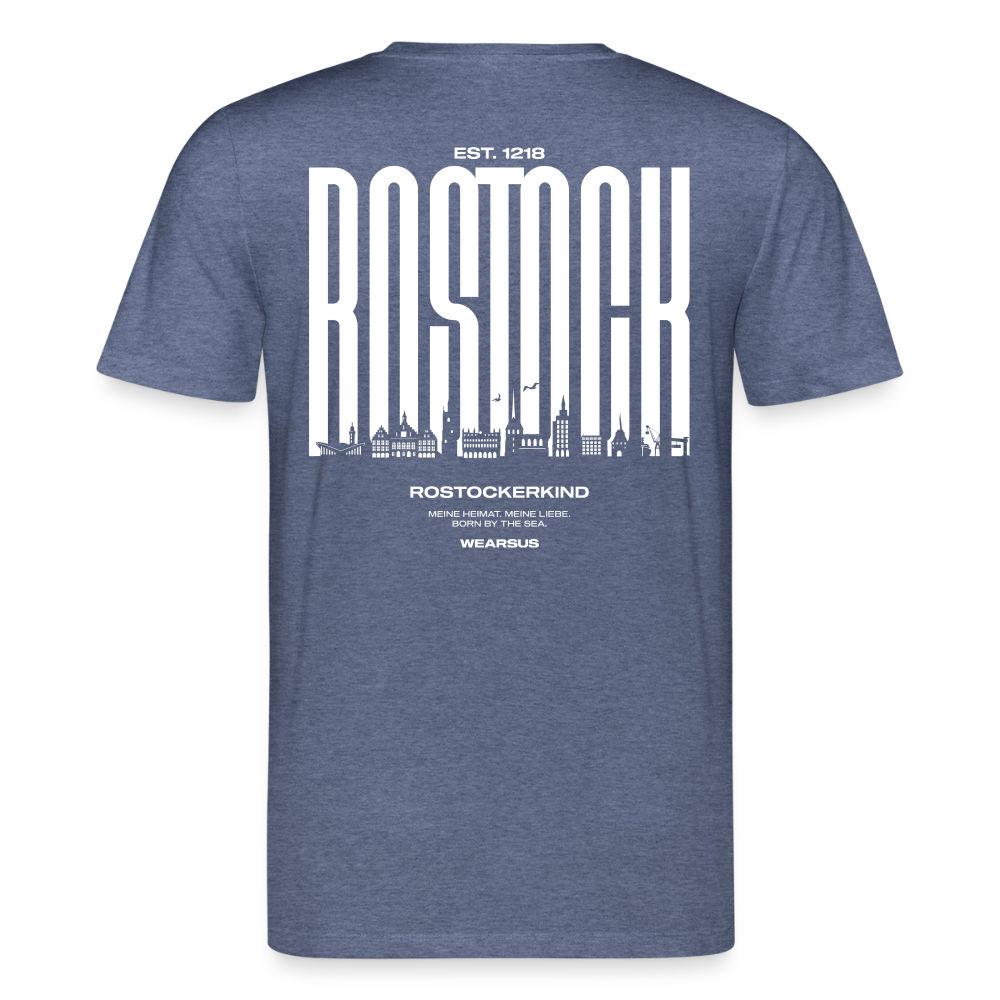 Rostock 'Rostockerkind' Bio T-Shirt Unisex Back Print Farbe 180 g/m² - Dunkelblau meliert