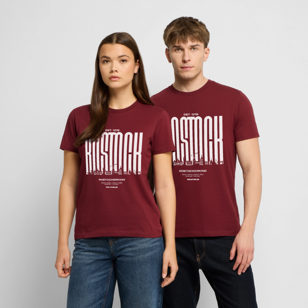 Rostock 'Rostockerkind' Bio T-Shirt Unisex Front Print Farbe - Burgunderrot
