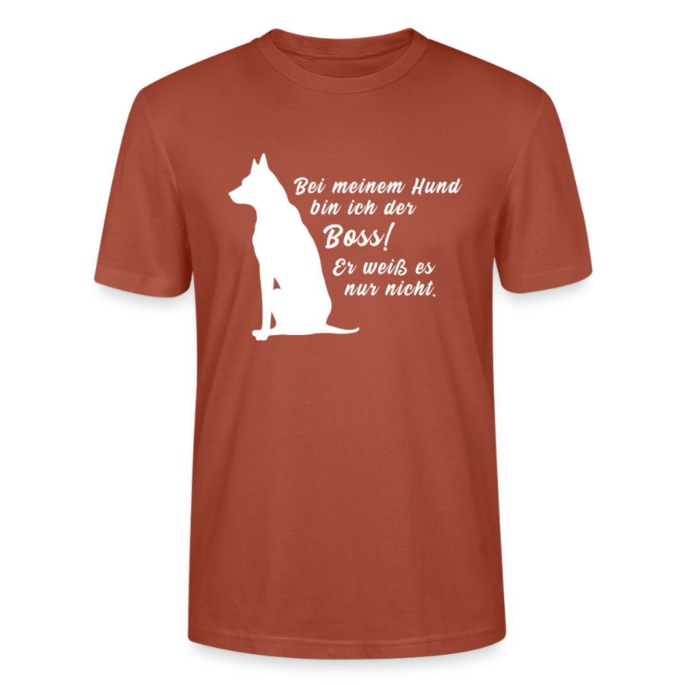 Unisex Sprüche T-Shirt 'Bei meinem Hund bin ich der Boss! Er weiß es nur nicht.' - Terrakotta