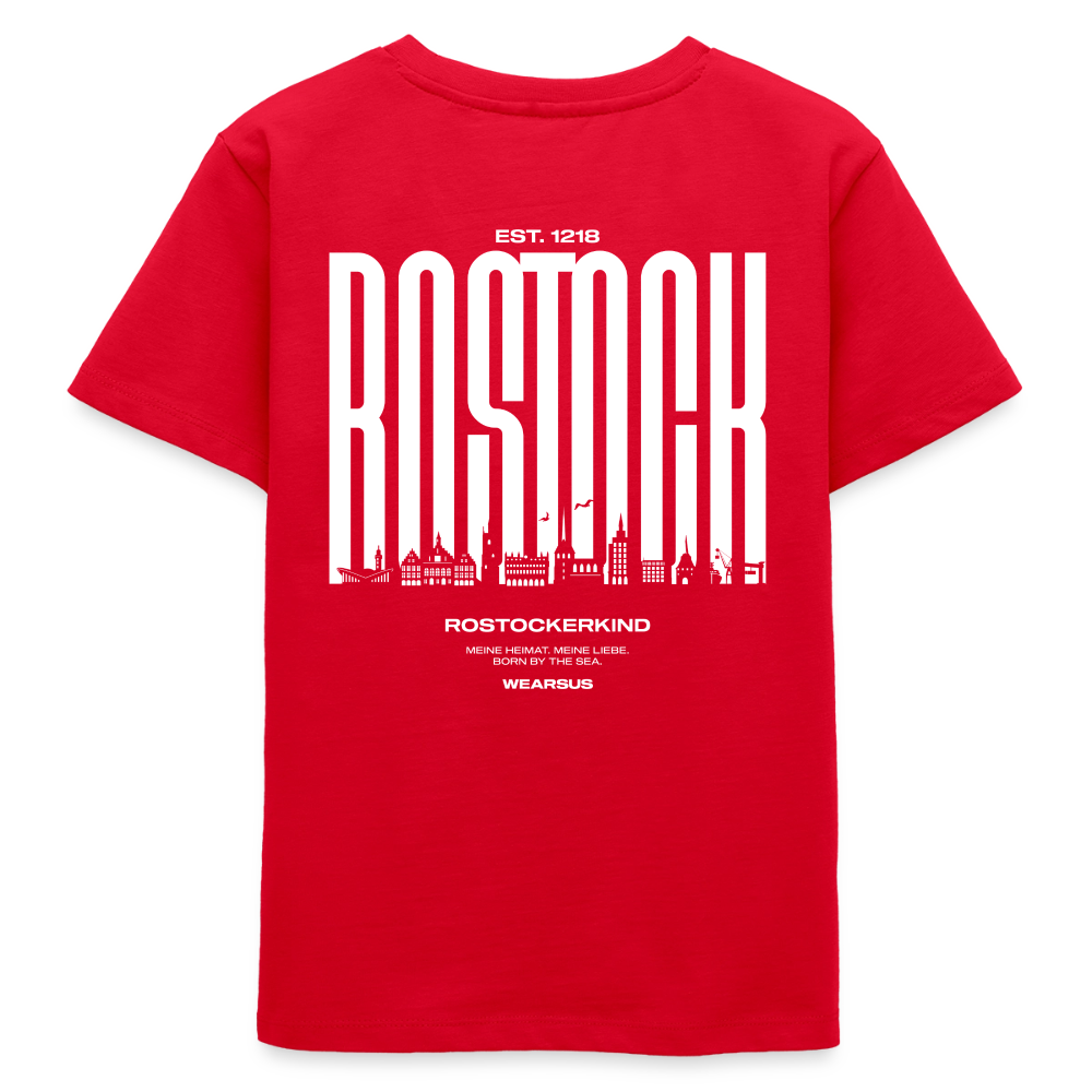 Rostock 'Rostockerkind' Bio T-Shirt Kinder 9-13 Jahre Back Print Farbe - Rot