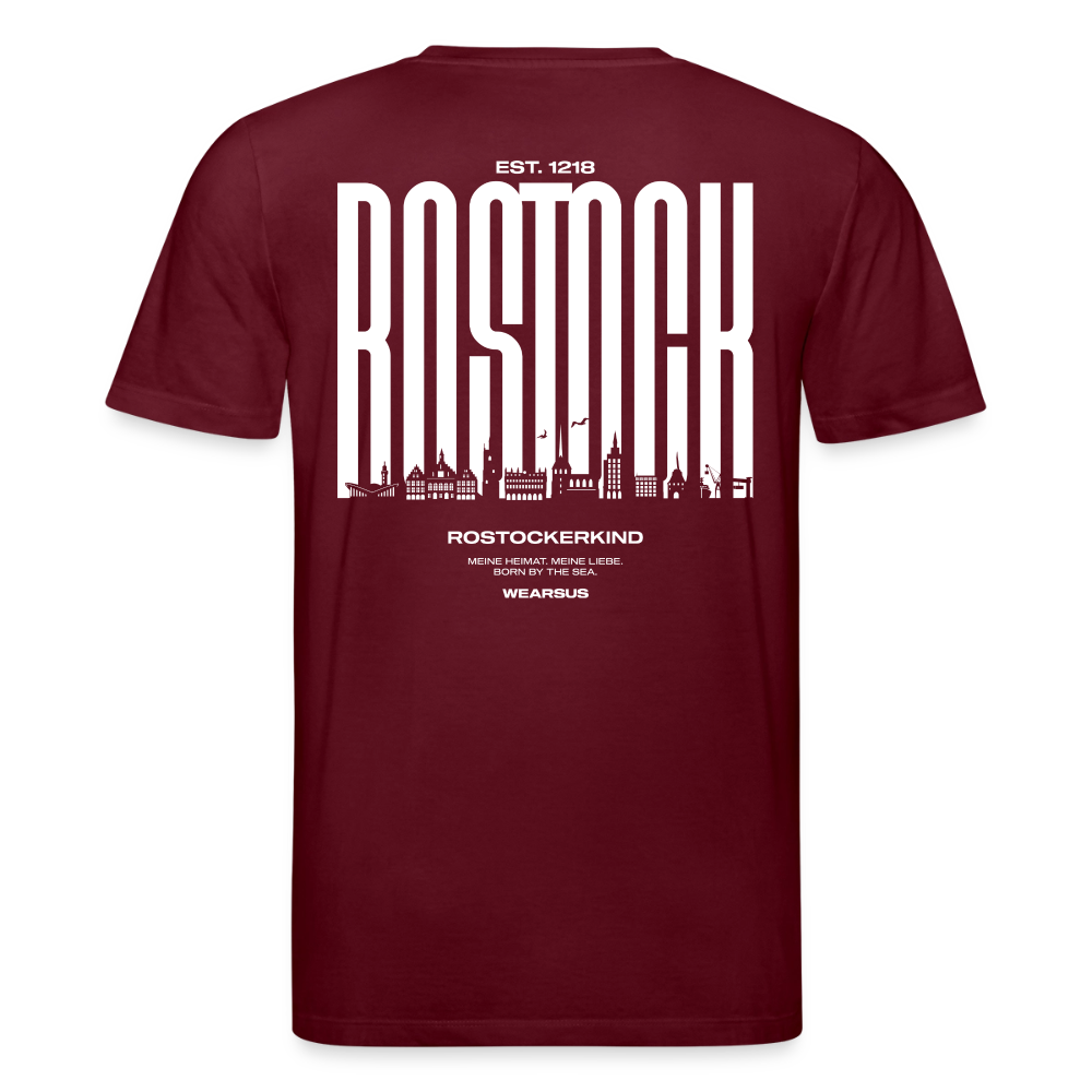 Rostock 'Rostockerkind' Bio T-Shirt Unisex Back Print Farbe 180 g/m² - Burgunderrot