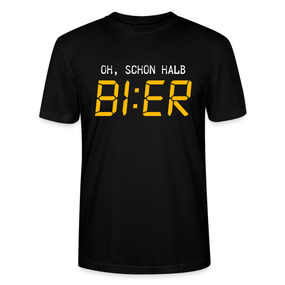 Unisex Sprüche T-Shirt 'Oh, schon halb Bier' - Schwarz