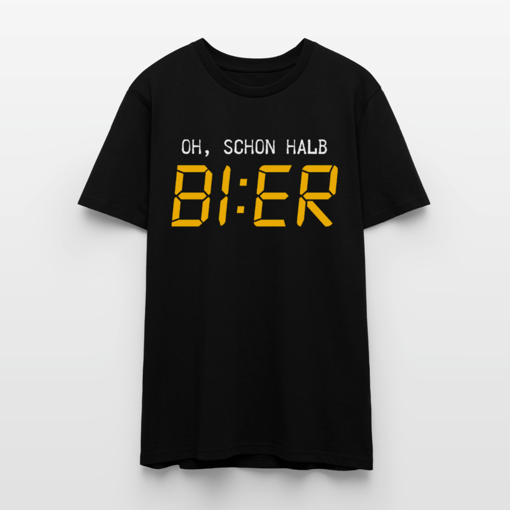 Unisex Sprüche T-Shirt 'Oh, schon halb Bier' - Schwarz