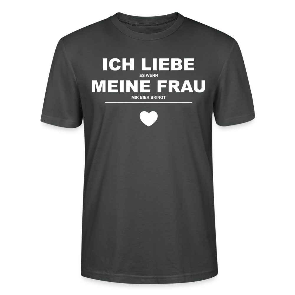 Unisex Sprüche T-Shirt 'Ich liebe es wenn meine Frau mir Bier bringt' - Anthrazit
