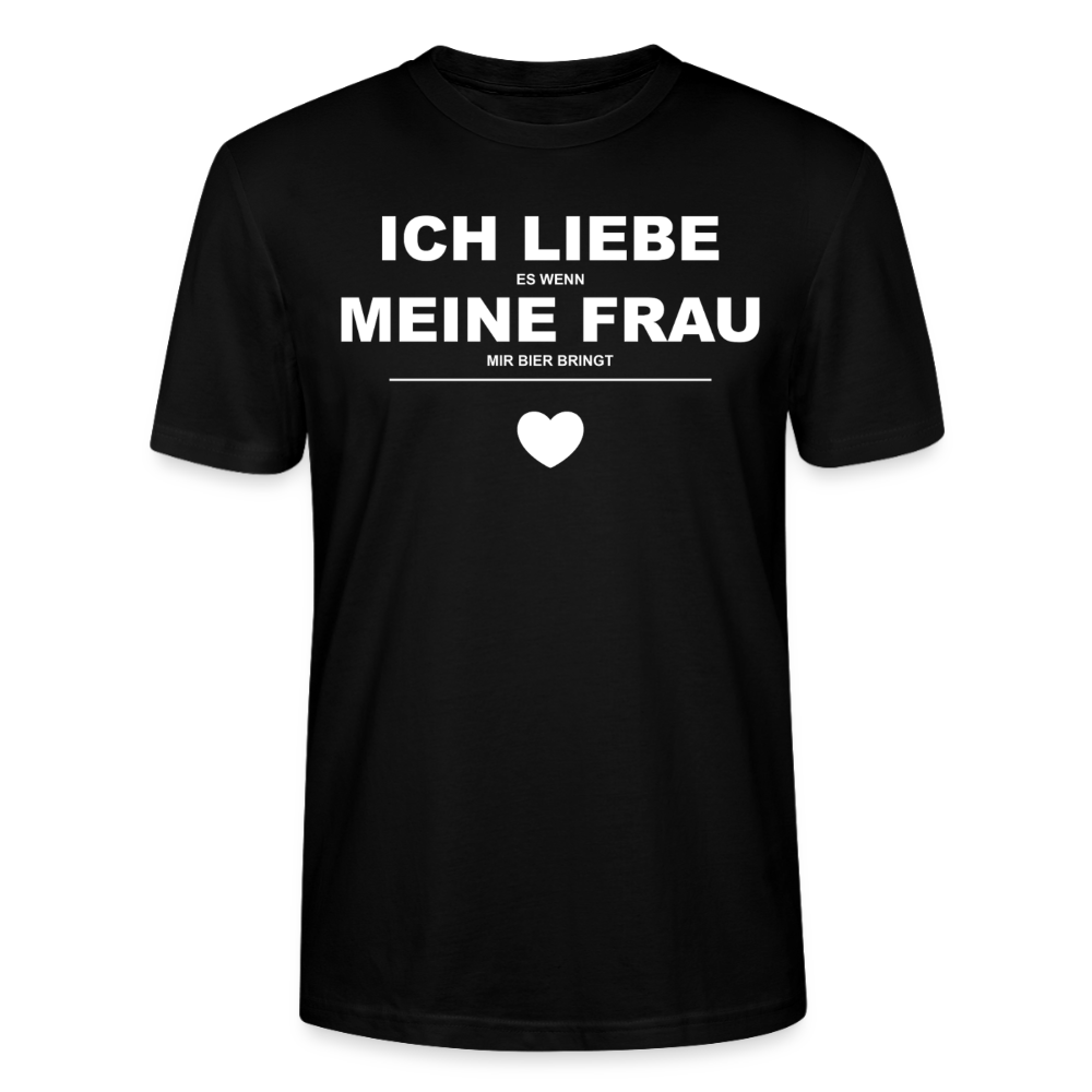 Unisex Sprüche T-Shirt 'Ich liebe es wenn meine Frau mir Bier bringt' - Schwarz
