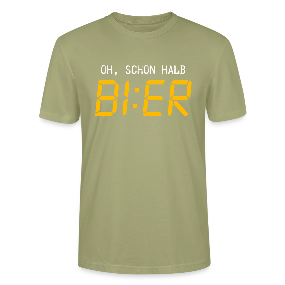Unisex Sprüche T-Shirt 'Oh, schon halb Bier' - Nebelgrün