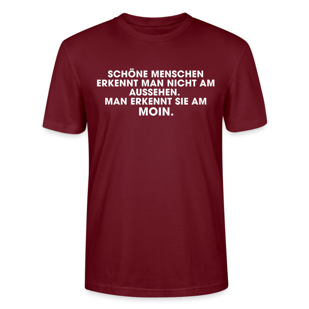 Unisex Sprüche T-Shirt 'Schöne Menschen erkennt man am Moin' Fun Shirt - Burgunderrot